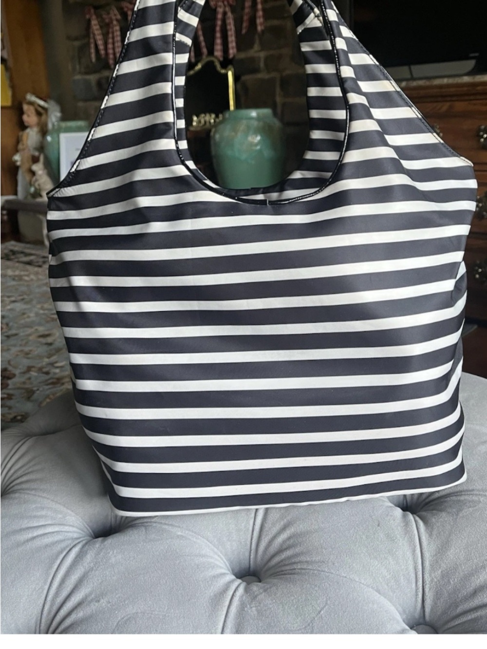 kate spade Black & White Striped Bow Handbag/Tote - Picture 2 of 16